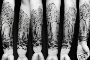 Dead forest with path sleeve tattoo idea