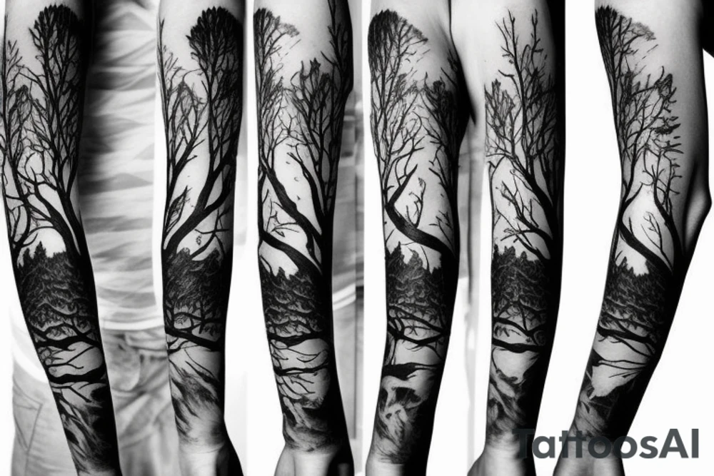 Dead forest with path sleeve tattoo idea