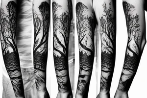 Dead forest with path sleeve tattoo idea
