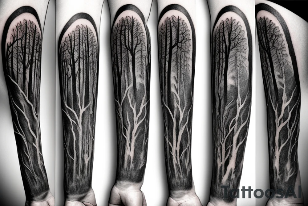 Dead forest with path sleeve tattoo idea