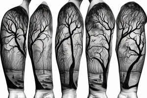 Dead forest with path sleeve tattoo idea