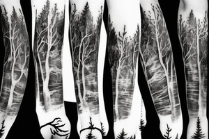 Dead forest with path sleeve tattoo idea