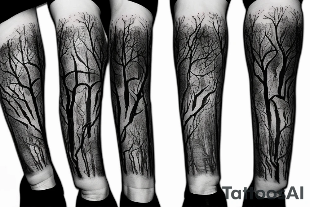 Dead forest with path sleeve tattoo idea