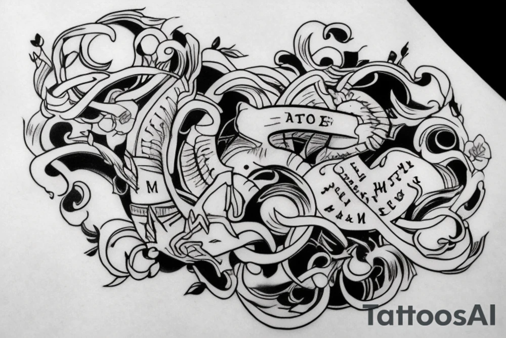 Simple tattoo with east line work based off lyric “like a team of mules pulling hell from its hinges” tattoo idea