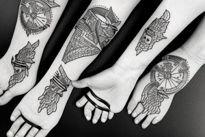Simple tattoo with east line work based off lyric “like a team of mules pulling hell from its hinges” tattoo idea