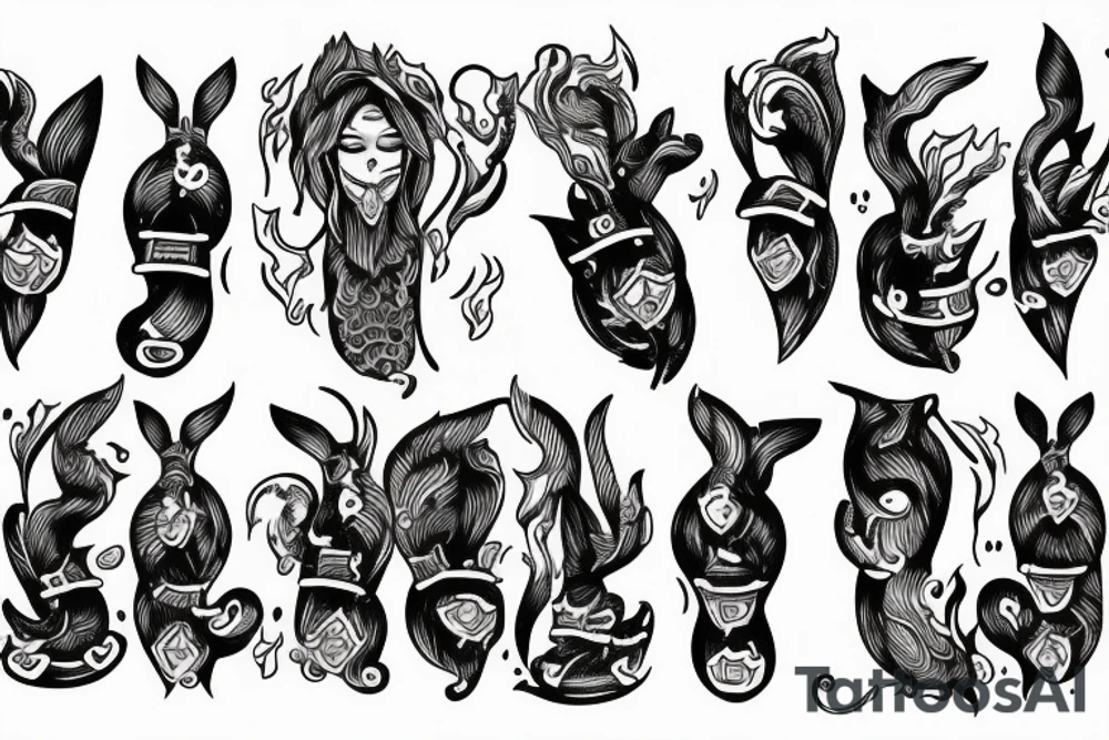 Team of mules pulling down a burning door tattoo idea