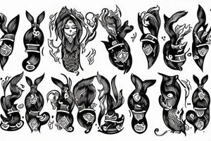 Team of mules pulling down a burning door tattoo idea