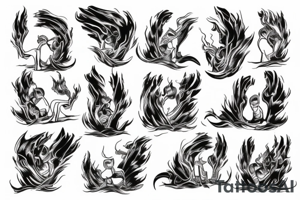 Team of mules pulling down a burning door tattoo idea