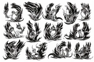 Team of mules pulling down a burning door tattoo idea