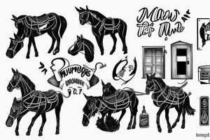 Team of mules pulling down a burning door tattoo idea