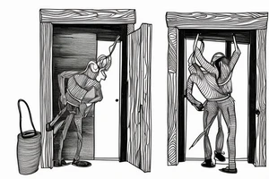 Two mules pulling down a burning door. With simple line work. tattoo idea