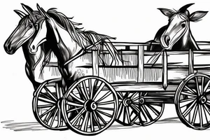 Two mules pulling a wagon. Less shading and more line work tattoo idea