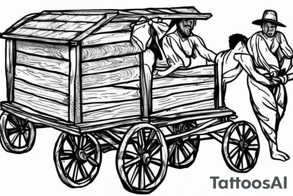 Two mules pulling a wagon. Less shading and more line work tattoo idea