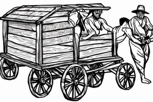 Two mules pulling a wagon. Less shading and more line work tattoo idea