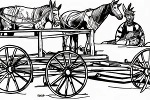 Two mules pulling a wagon. Less shading and more line work tattoo idea