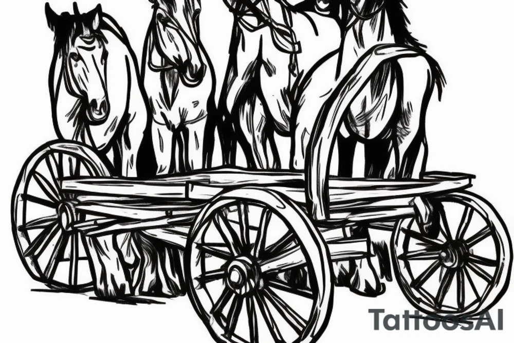 Two mules pulling a wagon. Less shading and more line work tattoo idea