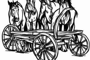 Two mules pulling a wagon. Less shading and more line work tattoo idea