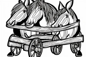 Two mules pulling a wagon. Less shading and more line work tattoo idea