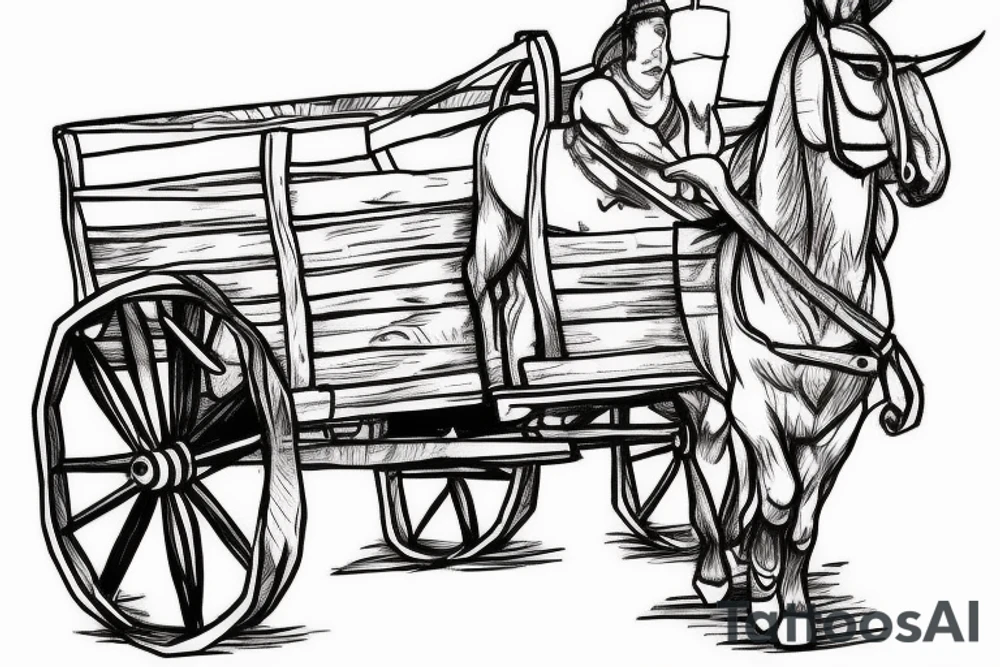 Two mules pulling a wagon. Less shading and more line work tattoo idea