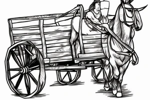 Two mules pulling a wagon. Less shading and more line work tattoo idea