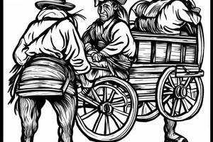Two mules pulling a wagon. Less shading and more line work tattoo idea