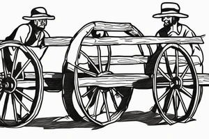 Two mules working to pulling a wagon. With no people. Less shading and more line work tattoo idea