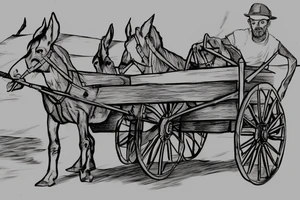 Two mules working to pulling a wagon. With no people. Less shading and more line work tattoo idea