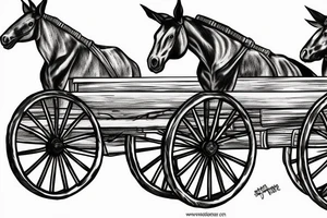 Two mules working to pulling a wagon. With no people. Less shading and more line work tattoo idea