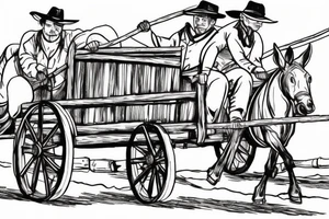 Two mules working to pulling a wagon. With no people. Less shading and more line work tattoo idea