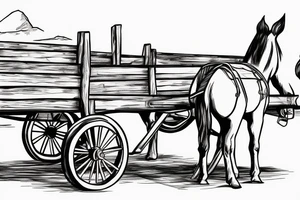 Two mules working to pulling a wagon. With no people. Less shading and more line work tattoo idea