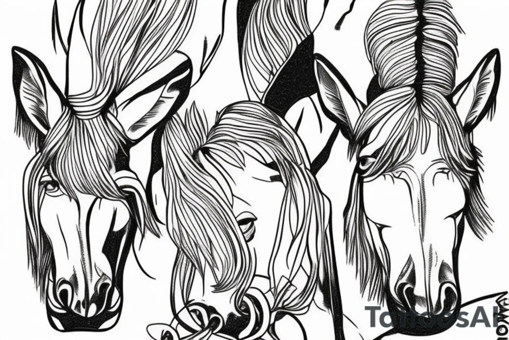 Two mules working to pull. With no people. Less shading and more line work tattoo idea