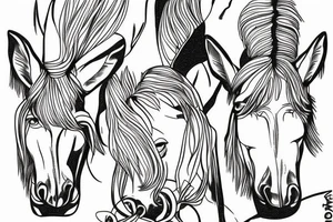 Two mules working to pull. With no people. Less shading and more line work tattoo idea