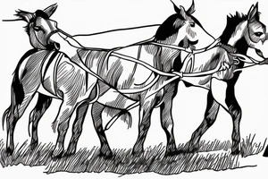 Two mules working to pull. With no people. Less shading and more line work tattoo idea