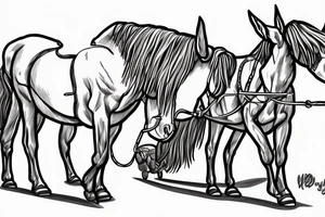 Two mules working to pull. With no people. Less shading and more line work tattoo idea
