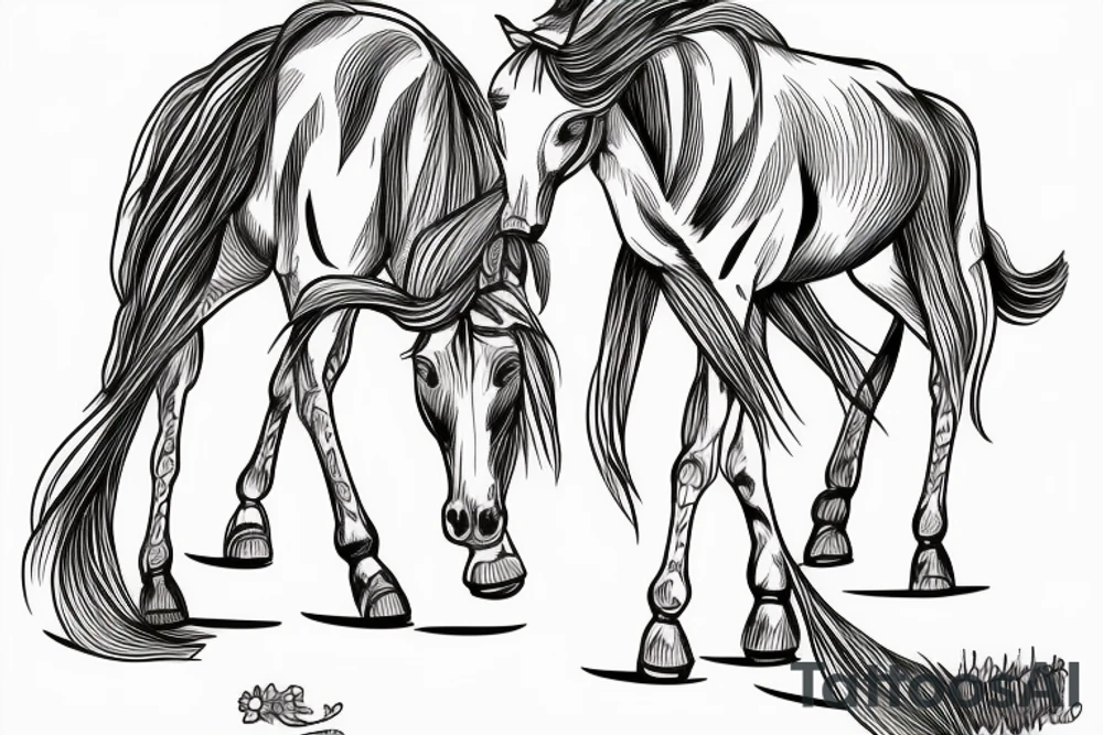 Two mules working to pull. With no people. Less shading and more line work tattoo idea