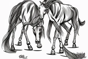 Two mules working to pull. With no people. Less shading and more line work tattoo idea
