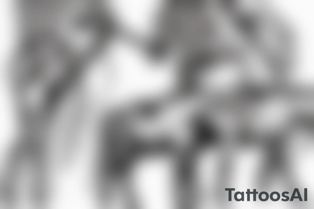 Two mules working to pull. With no people. Less shading and more line work tattoo idea