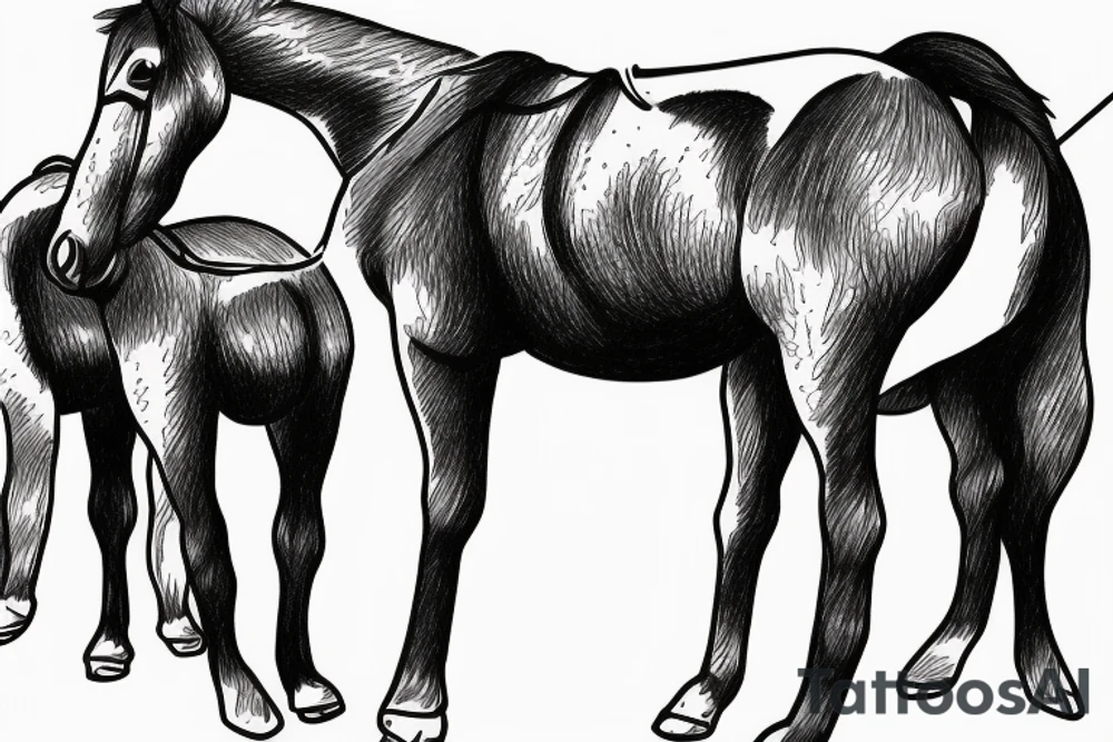 Two mules working to pull. With no people. Less shading and more line work tattoo idea