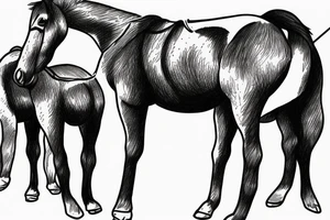 Two mules working to pull. With no people. Less shading and more line work tattoo idea