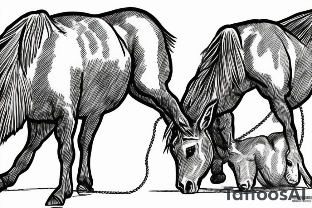Two mules working to pull. With no people. Less shading and more line work tattoo idea