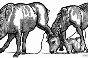 Two mules working to pull. With no people. Less shading and more line work tattoo idea