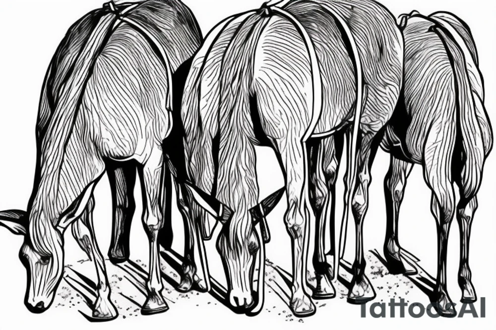 Two mules working to pull. With no people. Less shading and more line work tattoo idea