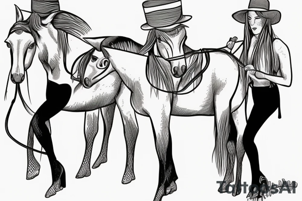 Two mules working to pull. With no people. Less shading and more line work tattoo idea