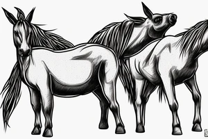 Two mules working very hard to pull. With no people. Less shading and more line work tattoo idea