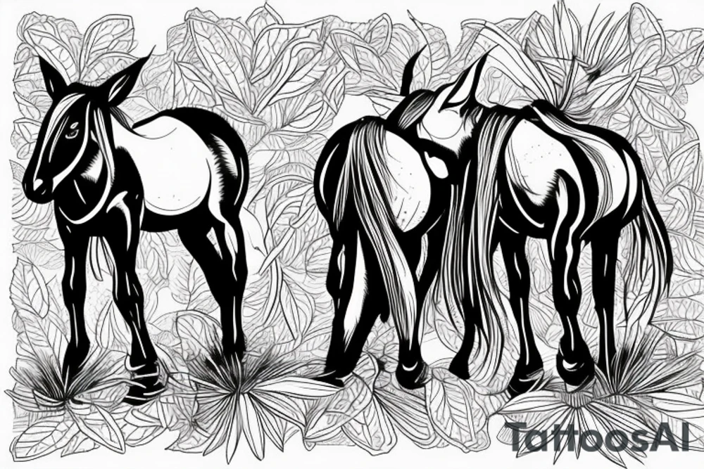 Two mules working very hard to pull. With no people. Less shading and more line work tattoo idea