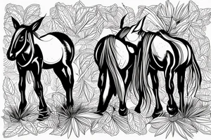 Two mules working very hard to pull. With no people. Less shading and more line work tattoo idea