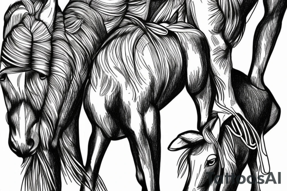 Two mules struggling to pull. With no people. Less shading and more line work tattoo idea