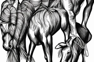 Two mules struggling to pull. With no people. Less shading and more line work tattoo idea