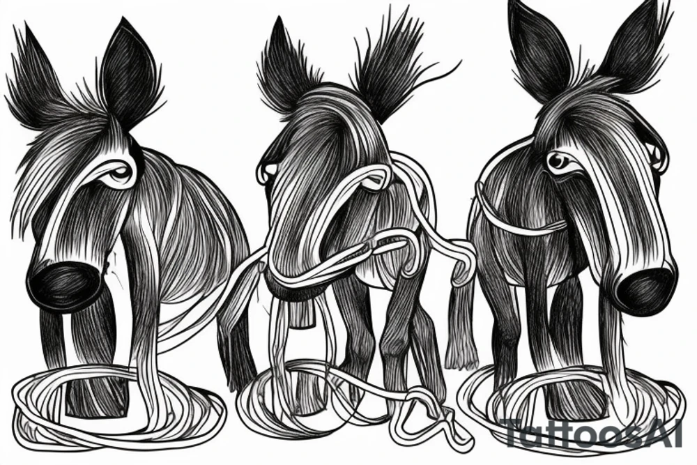Two mules struggling to pull. With no people. Less shading and more line work tattoo idea