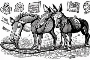 Two mules struggling to pull. With no people. Less shading and more line work tattoo idea